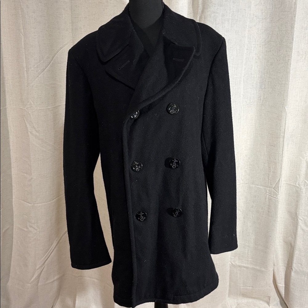 Classic Black Double-Breasted Men's Wool Pea Coat
